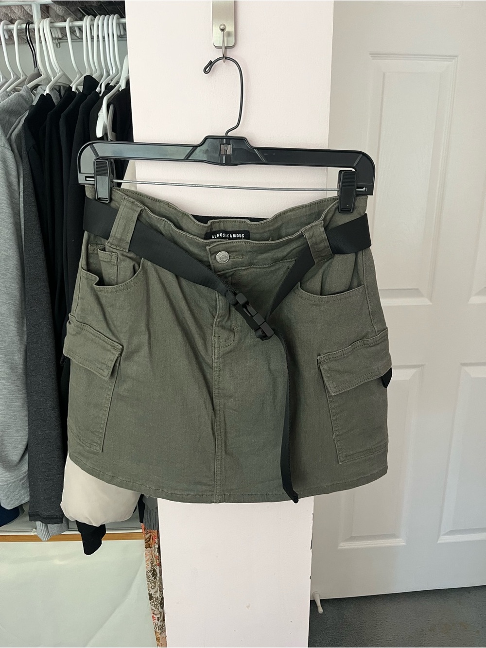 Almost Famous Olive Cargo Mini Skirt with Black Web Belt